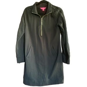 Lilly Pulitzer Skipper Popover Black Long Sleeve Mini 1/4 Zip Dress Pocket Small